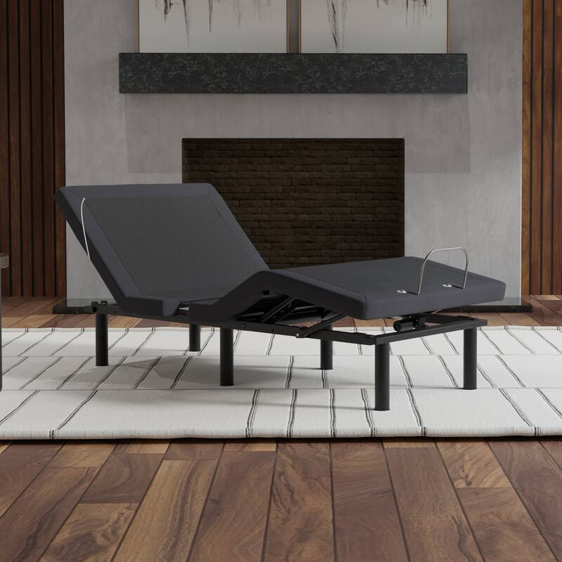 Adjustable Twin Long Bed Base with Voice Control, Glide Tech, LED Lights, Zero Clearance & Massage - DARK GREY