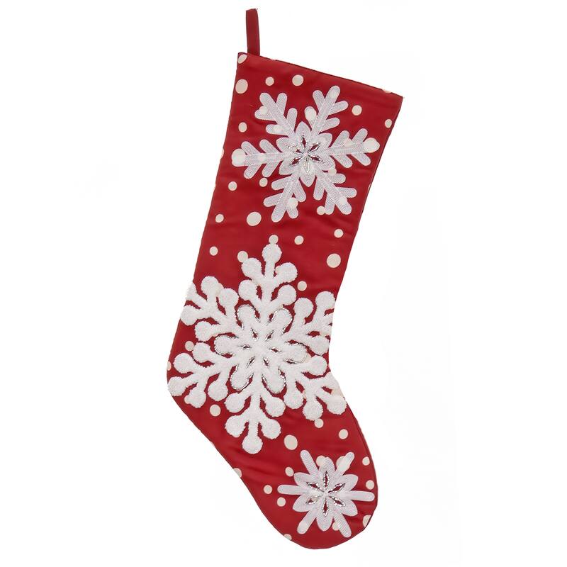 National Tree Company HGTV- 20" Red Stocking with Snowflake Embroidery - 20 in