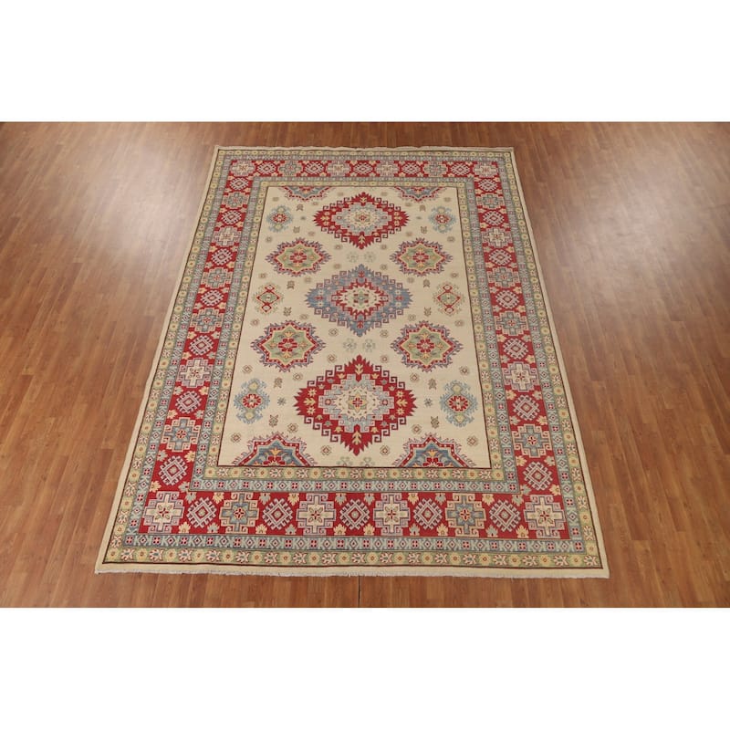 Geometric Kazak Area Rug Hand-Knotted Wool Carpet - 8'5"x 11'11"