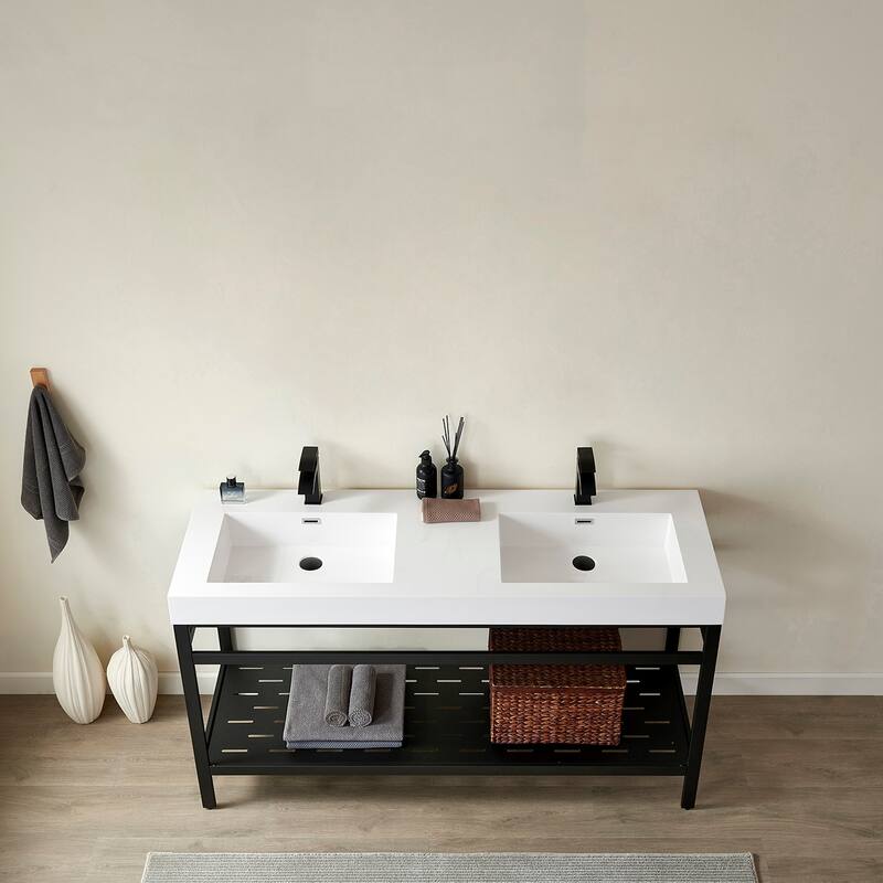 Ablitas 60M" Double Vanity in Metal with Stone Sink Top