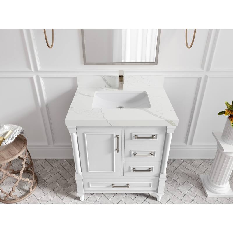 Willow Collections 30 in. W x 22 in. D Aberdeen Single Sink Bathroom Vanity with Countertop - 2" Calacatta Laza - White