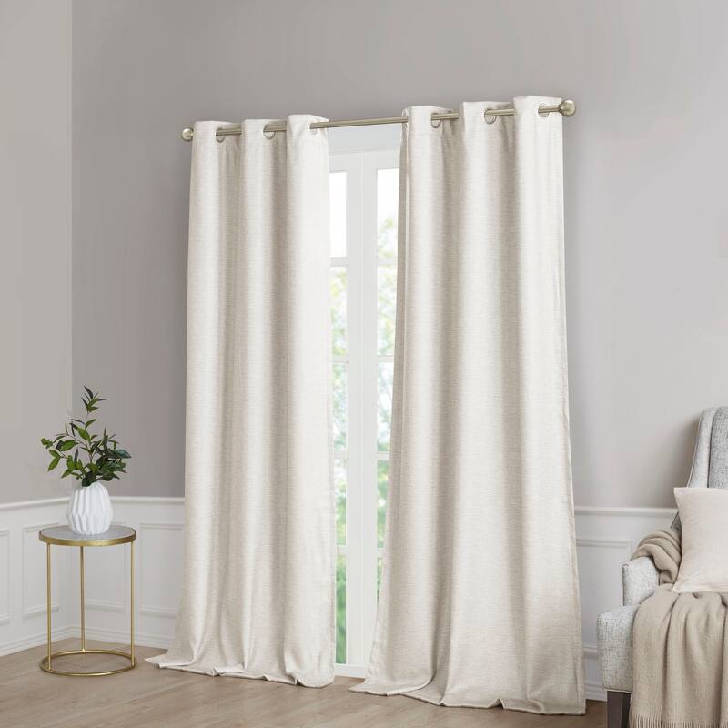 SunSmart Leighton Tonal Printed Faux Silk Total Blackout Curtain Panel Pair - 42x84" - Ivory