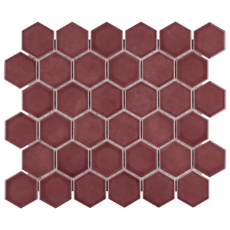 Merola Tile Tribeca 2" Hex Glossy Rusty Red 11-1/8" x 12-5/8" Porcelain Mosaic Floor and Wall Tile