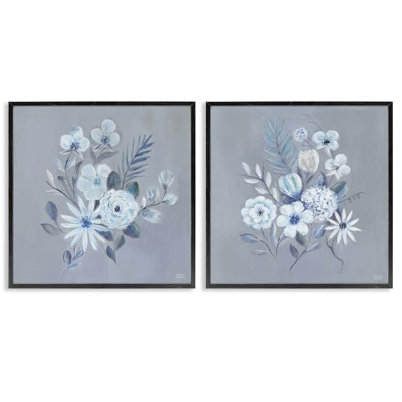 Stupell Delicate Flower Bunches Framed Giclee Art Design By Marilyn Dunlap (Set of 2) - 17 x 17 - Black