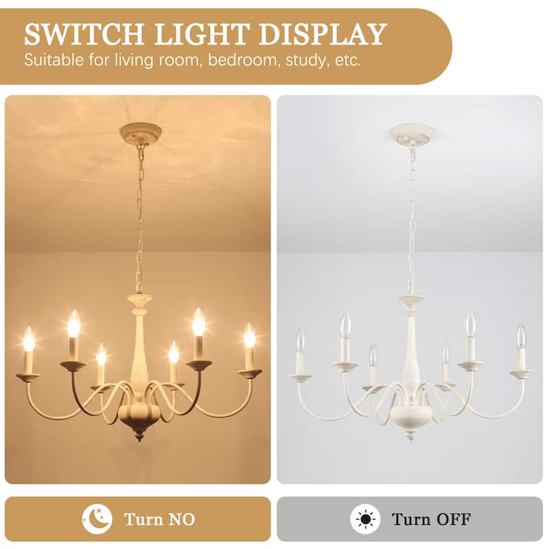 Modern Farmhouse 6-Light Candle Chandelier Light Fixture for Dining Room - W27.95"x H16.14" - N/A
