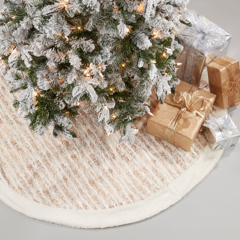 Enchanted Frost Foil Print Faux Fur Tree Skirt - Gold - 60"x60"