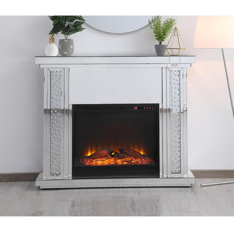 Crystal Mirrored 47.5-inch Fireplace Mantle - N/A