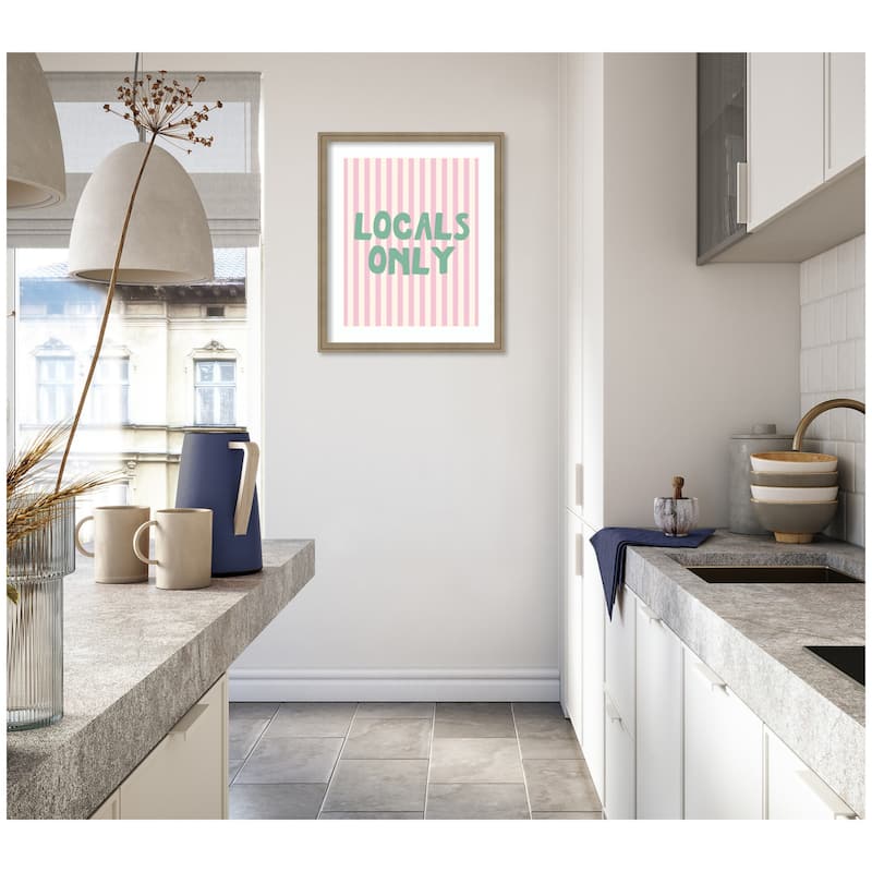 Kate and Laurel Locals Only Green and Pink Stripes by Megan Ryan Framed Wall Art Print