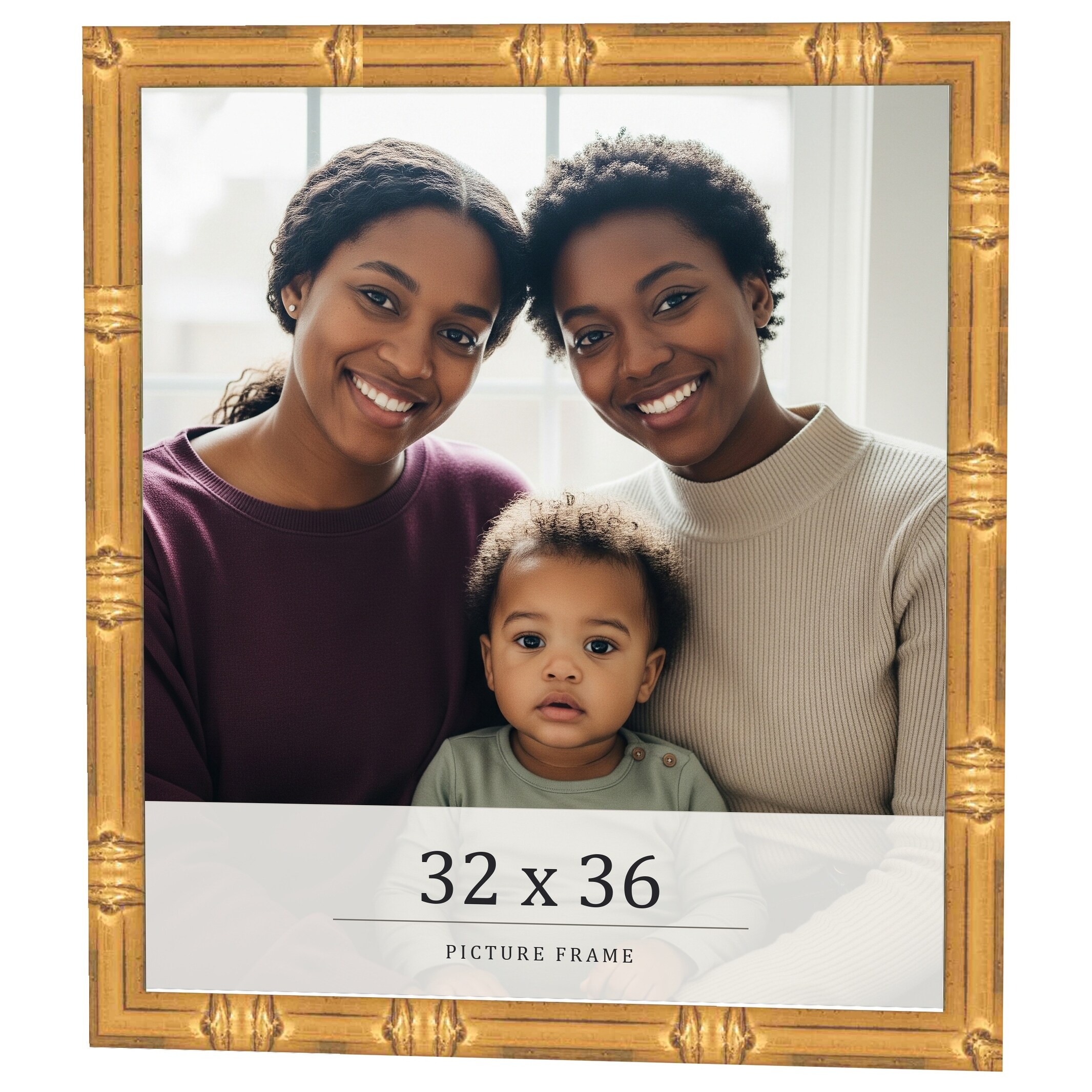 32x36 Frame Gold Bamboo Solid Wood Picture Frame | 1 Inch Moulding