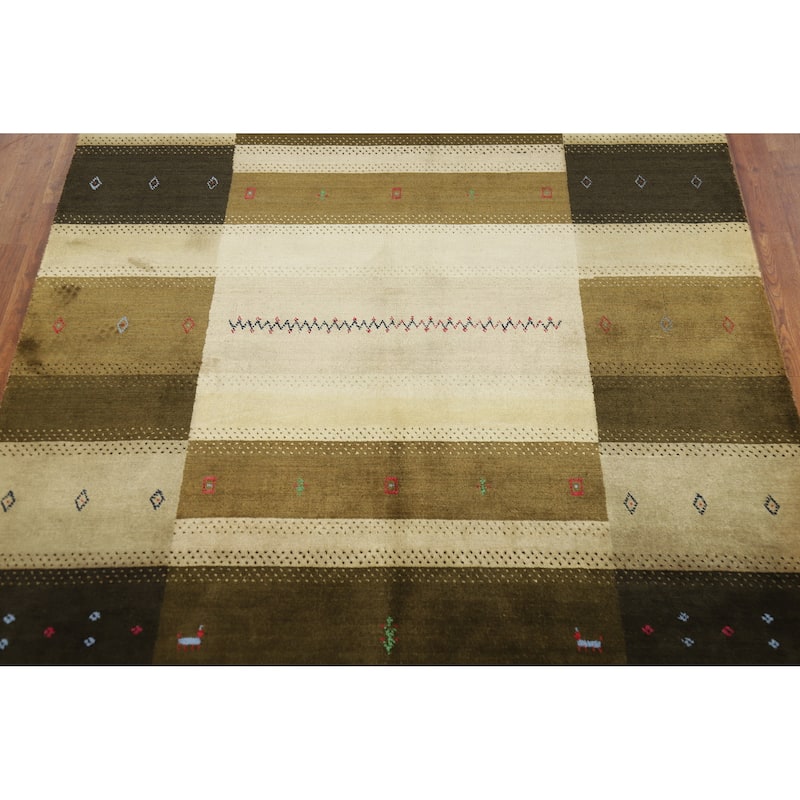 Green Gabbeh Indian Area Rug Handmade Wool Carpet - 5'3" x 7'8"