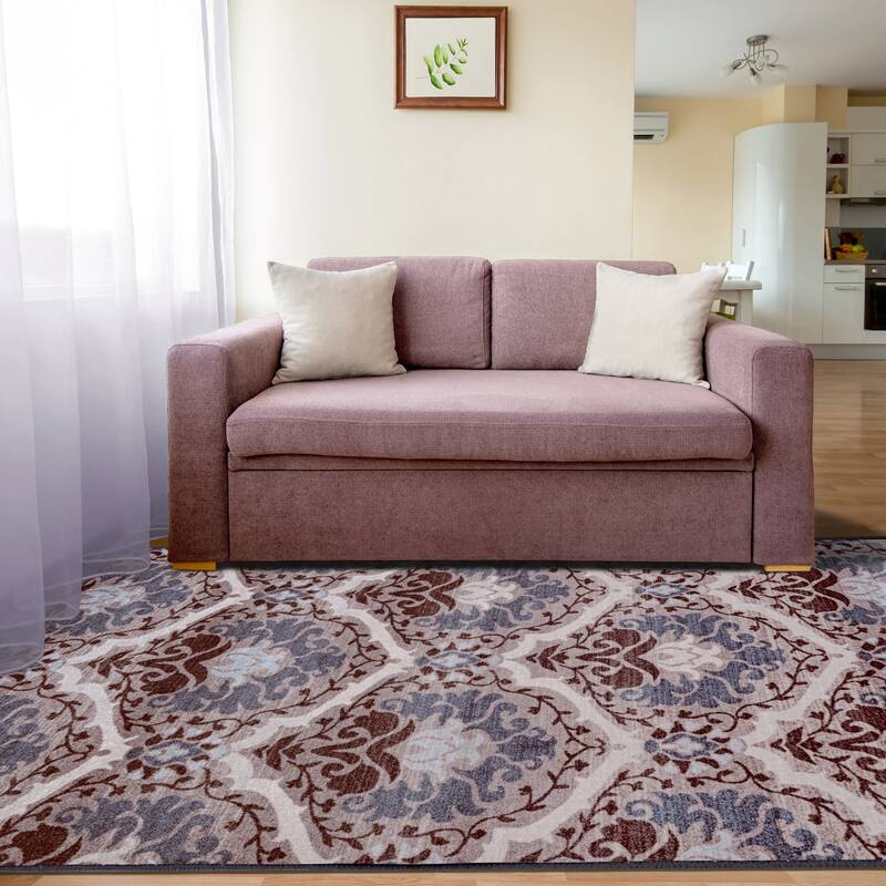 Superior Chloe Floral Damask Non-Slip Washable Indoor Runner or Area Rug