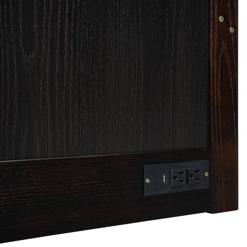 Queen Size Murphy Bed with USB Port and Large Drawer, Space-Saving Design, No Box Spring Needed, Espresso Finish