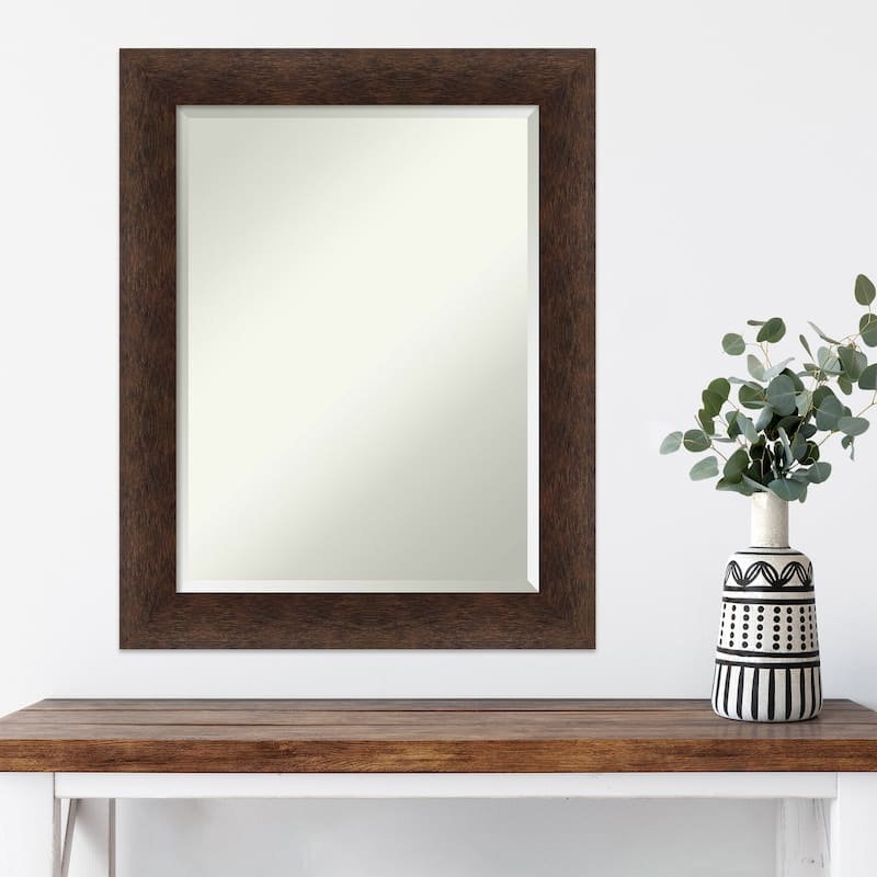 Warm Walnut Beveled Wood Framed Wall Mirror - Warm Walnut