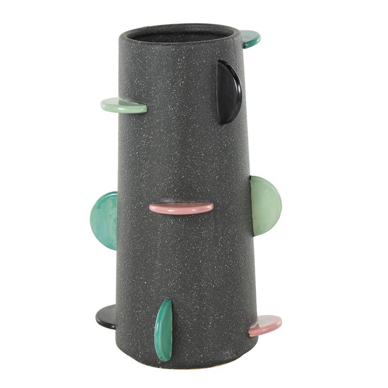 Ceramic Textured Vase with Multicolor Half-Moon Accents - Black - Roche River Decor