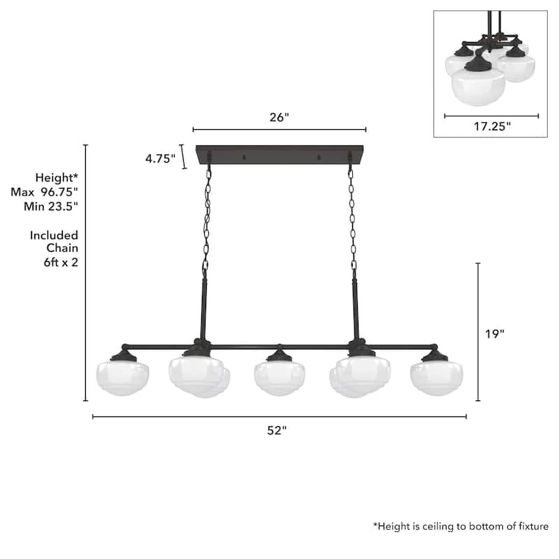 Hunter Saddle Creek Linear Chandelier, Clear Glass, Dining Room Table, Kitchen Island