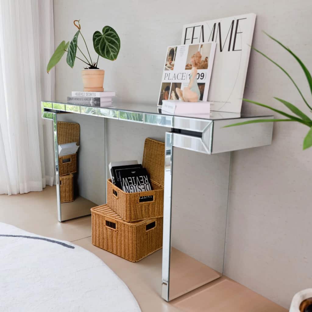 console table with Fluted Tempered Glass