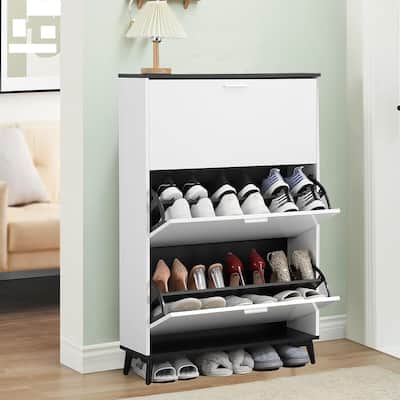 White 3-Drawer Narrow Shoe Cabinet - 47" Tall Wooden Flip Drawer