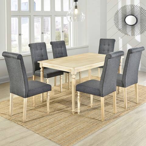 Modern Dining Table Set with 6 High Back Upholstered Dining Chairs