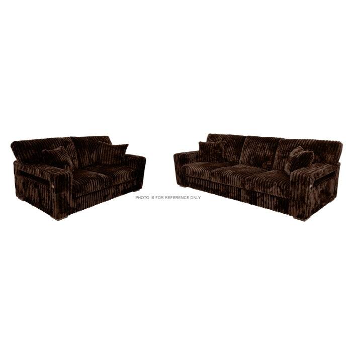 2-Piece Corduroy Sofa Set with USB and Pillows, Soft Upholstered Living Room Set - Brown