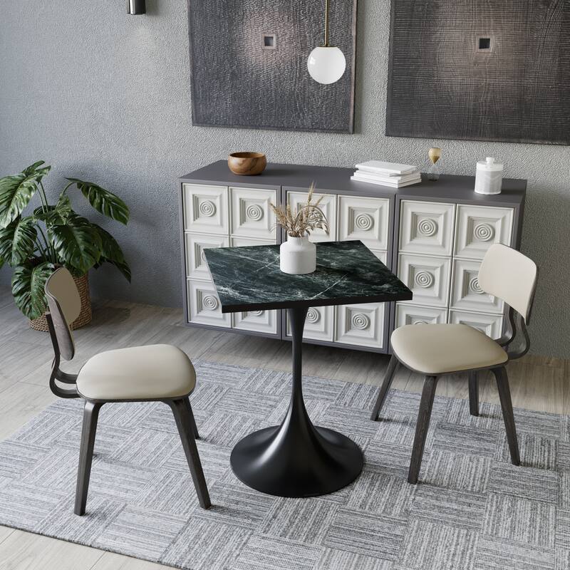 Verve 24 in. Wide Dining Table Square MDF Wood Tabletop in Black Stainless Steel Pedestal Base Accent Kitchen Table