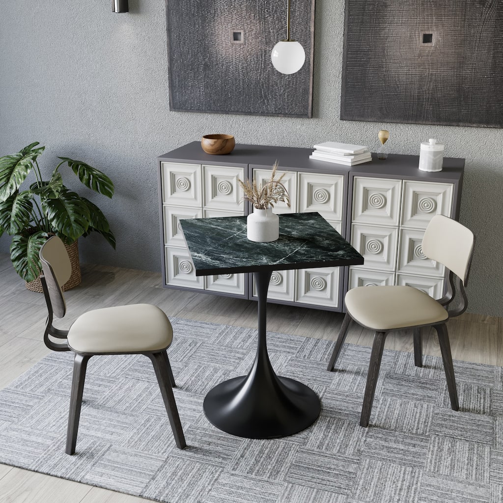 Verve 24 in. Wide Dining Table Square MDF Wood Tabletop in Black Stainless Steel Pedestal Base Accent Kitchen Table