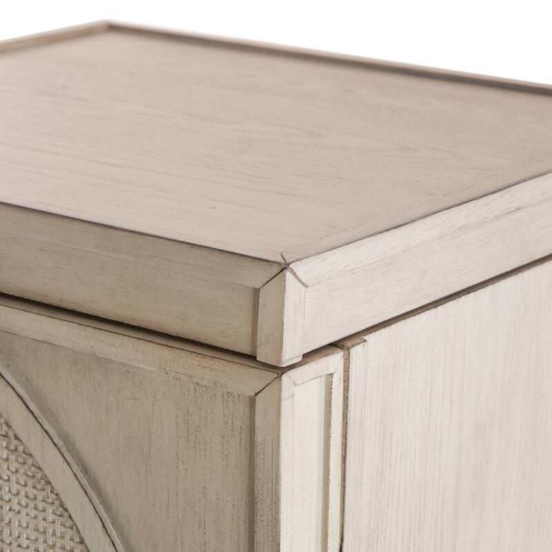 Wooden Geometric Oval Rattan Jewelry Cabinet with Mirrored Lift Top - Light Gray - Roche River Decor - 18"W x 20"L x 47"H