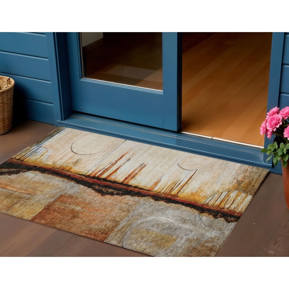 HomeRoots Abstract Transitional Rectangle Outdoor Rug