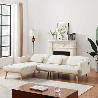 L-shape Convertible Sectional Sofa Set Linen Fabric Couch Set Left ...