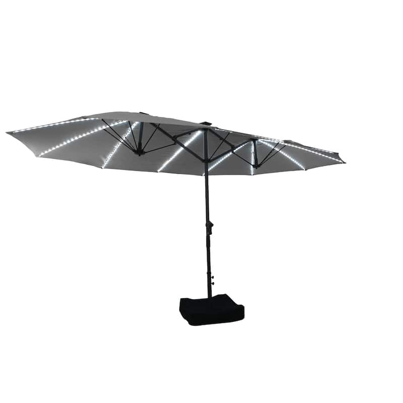 180'' x 108'' Rectangular Fiberglass Lighted Market Umbrella with Base - Grey