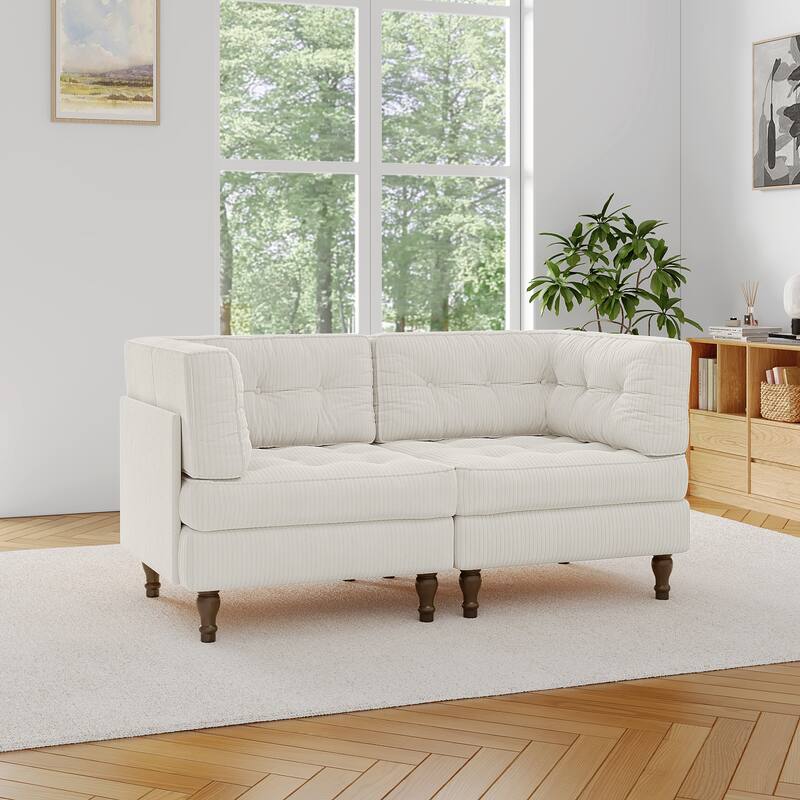 Modular Corduroy Corner Sectional Sofa Couch Set with Tufted Cushion