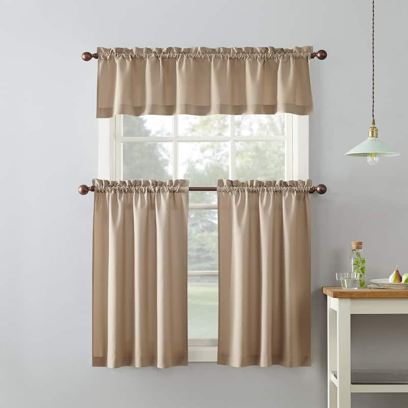 No. 918 Martine Microfiber Semi-Sheer Rod Pocket Kitchen Curtain Valance and Tiers Set