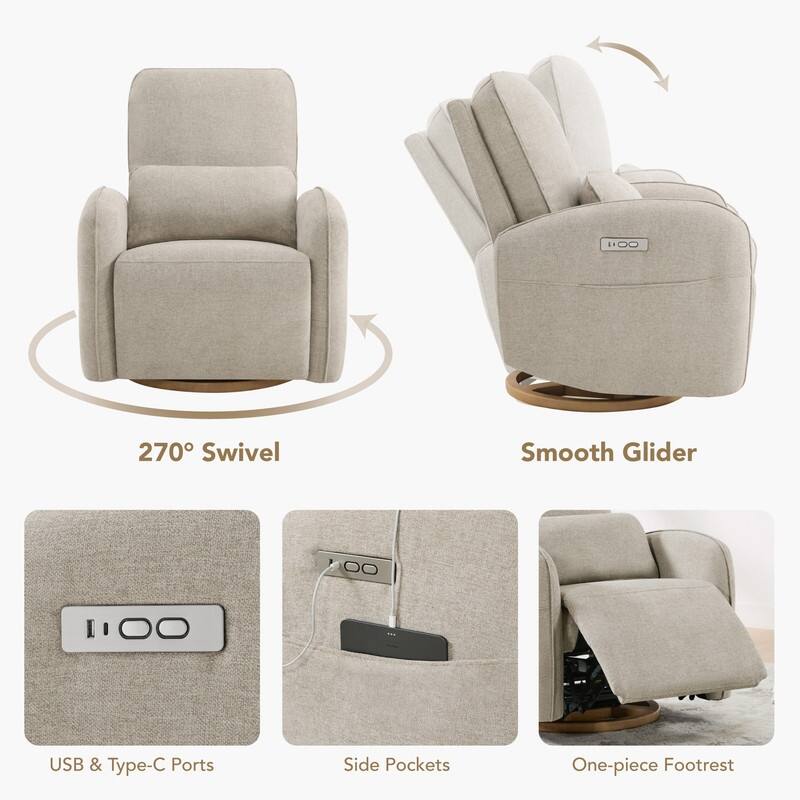 Spruce & Spring Power Swivel Recliner Chair Nursery Glider with Lumber Pillow