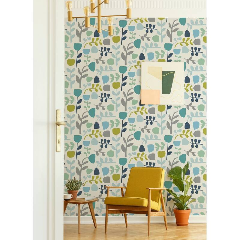 A-Street Prints Juni Teal Abstract Tulips Wallpaper