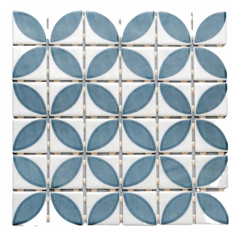 Eterna Lily 2x2 Matte & Shiny Glass Floral Mosaic Tile - Floor, Wall, Backsplash