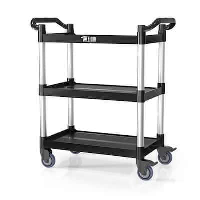 3 Tier Medium 390lbs Capacity Plastic Utility Cart with Wheels Black
