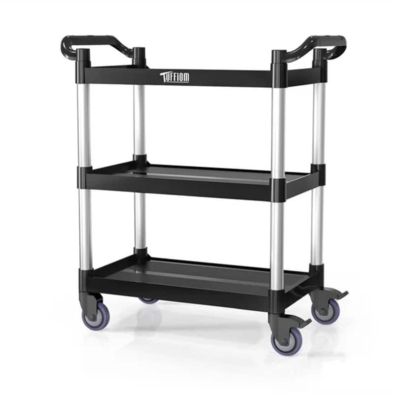 3 Tier Medium 390lbs Capacity Plastic Utility Cart with Wheels Black