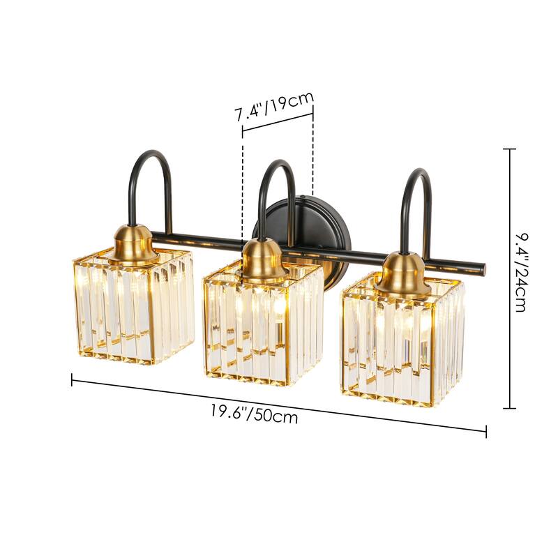 3/4-Light Mid-Century Modern Black and Gold Bathroom Vanity Light Cylinder Crystal Wall Sconces Lighting