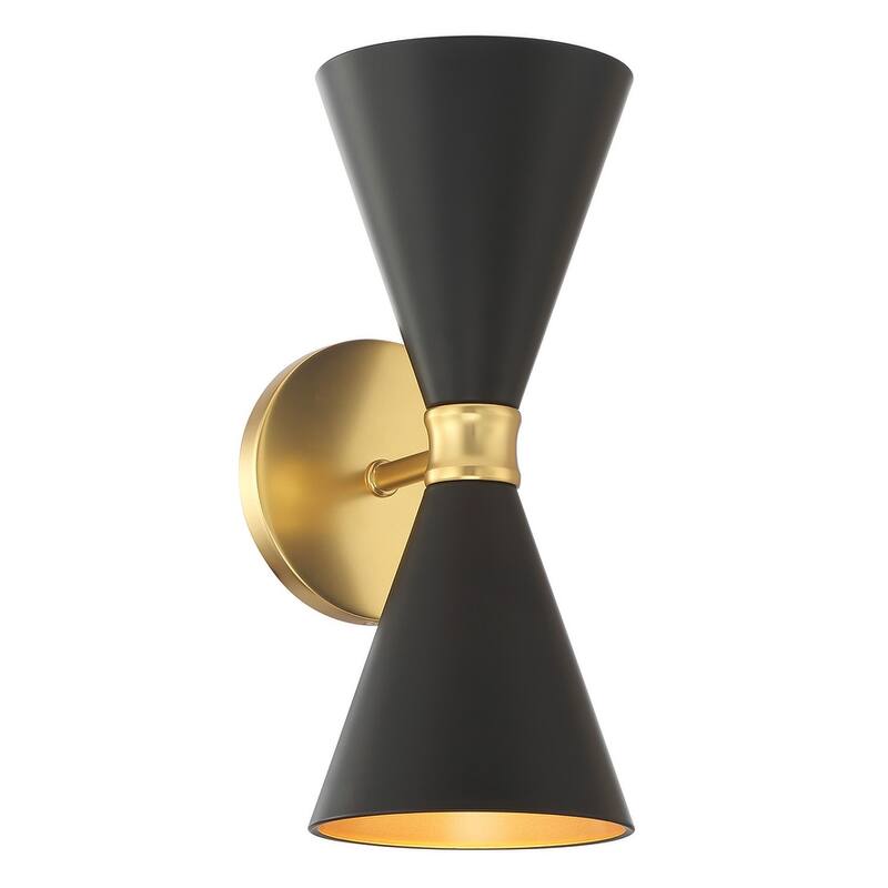Kovacs P1827 Conic 2 Light 13" Tall Up / Downlight Wall Sconce with - Coal / Honey Gold