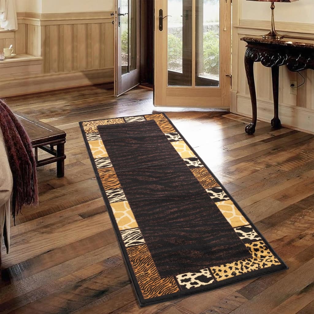 Black 2 ft. 7 in. x 7 ft. 3 in. Animal Print Area Rug - 7' x 3'
