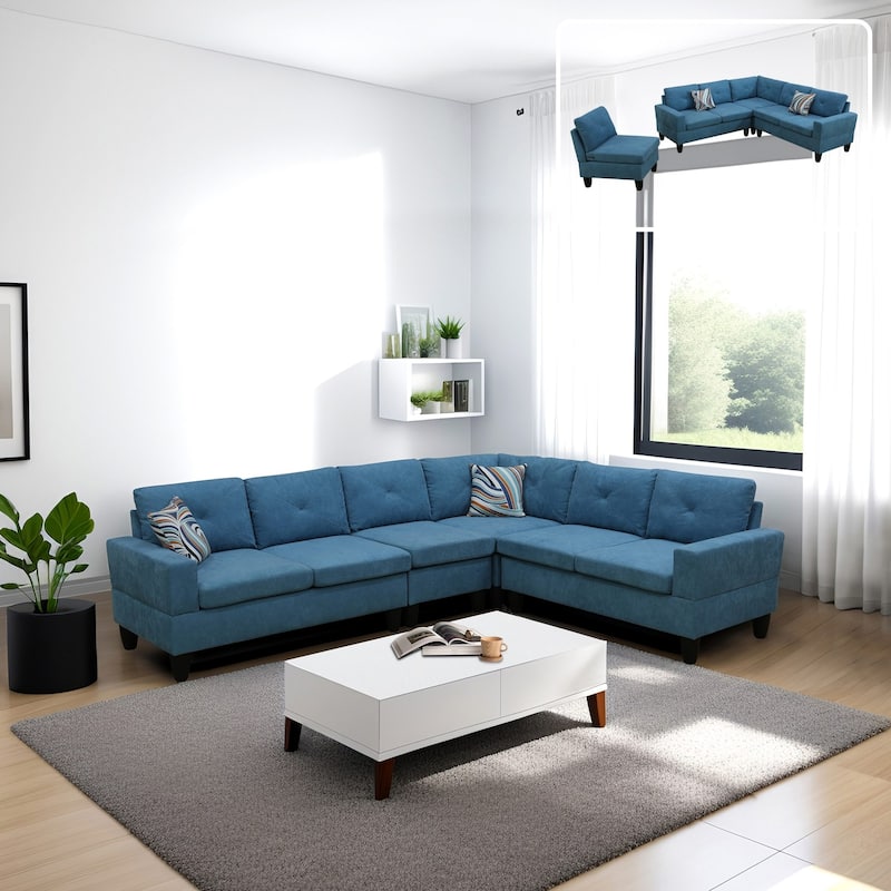 Contemporary 4-Piece L-Shaped Sectional Sofa Set - Lake Blue