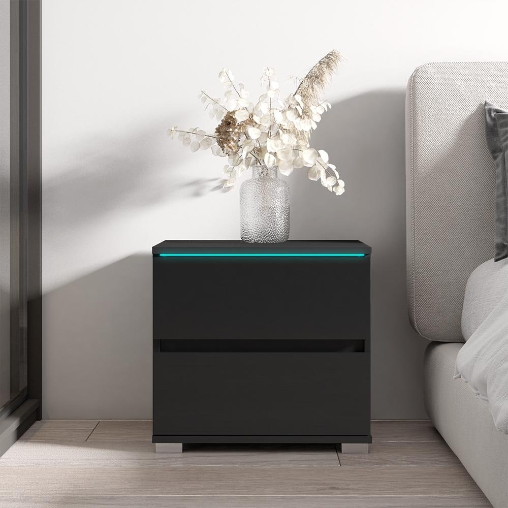 Meble Furniture Euphoria LED Nightstand - 19.7"W x 18.5"H High Gloss