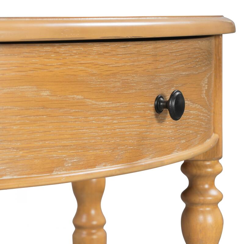 Farmhouse Half Moon Console Table with Drawer & Shelf - Rustic Accent Table