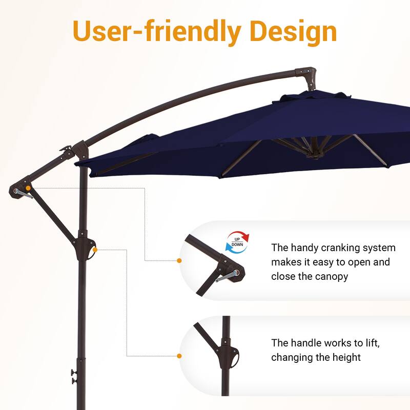10 ft Steel Crank-lift Cantilever Umbrella With Weighted Base