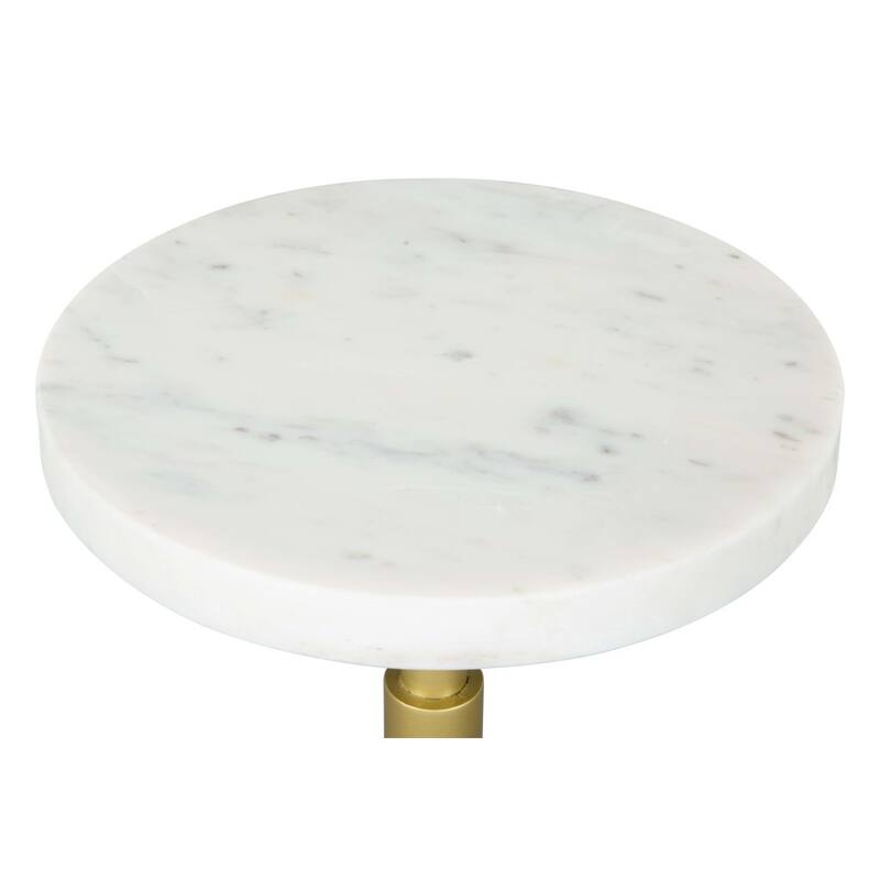 HomeRoots 22" White And Gold Marble And Iron Round Pedestal End Table - 11' X '22' X '11