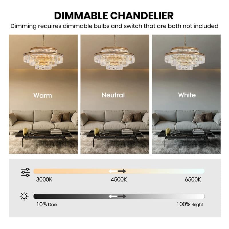 32 in. Drum Modern Crystal Chandelier 4-Tier Gold Brass Kitchen Island Pendant Light for Dining Room