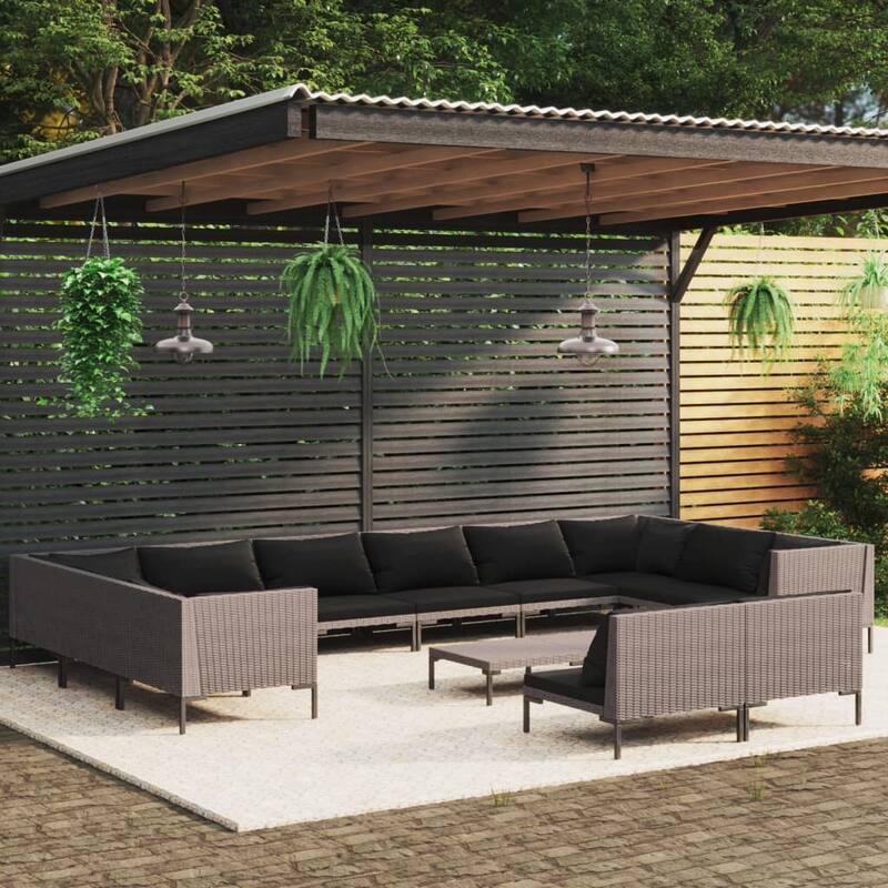 vidaXL Patio Lounge Set Outdoor Sectional Sofa Set Table Poly Rattan Dark Grey - 27.6" x 27.6" x 24"