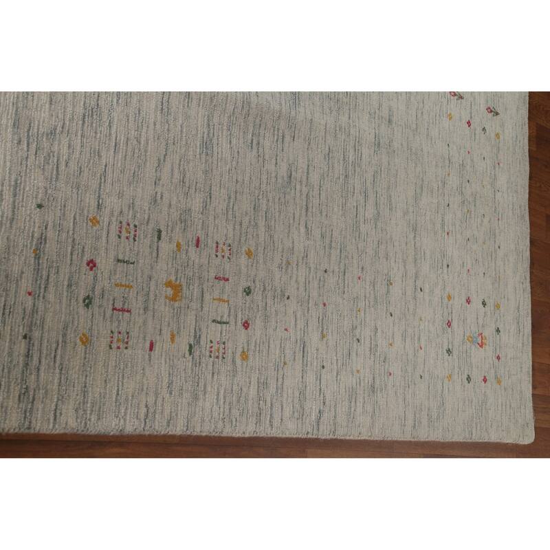 Ivory Tribal Gabbeh Indian Area Rug Handmade Wool Carpet - 9'0"x 11'7"