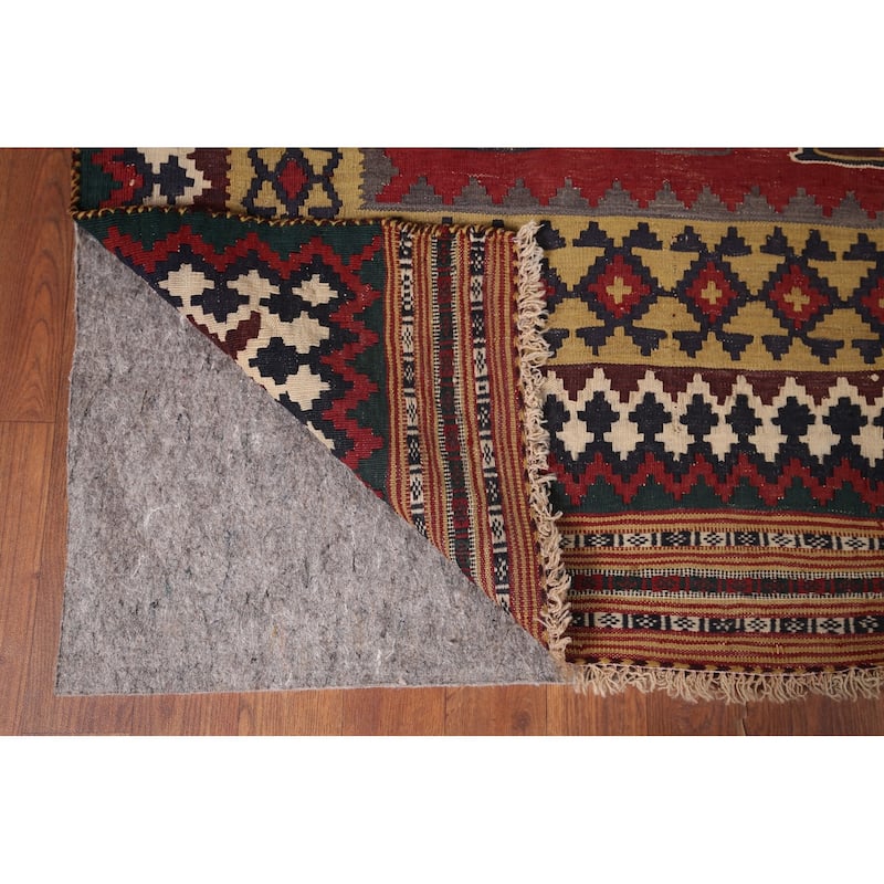 Vegetable Dye Red Kilim Qashqai Persian Vintage Wool Carpet - 5'6"x 9'3"