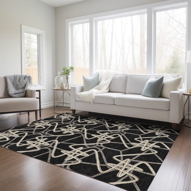 Machine Washable Indoor/ Outdoor Contemporary Links Chantille Rug