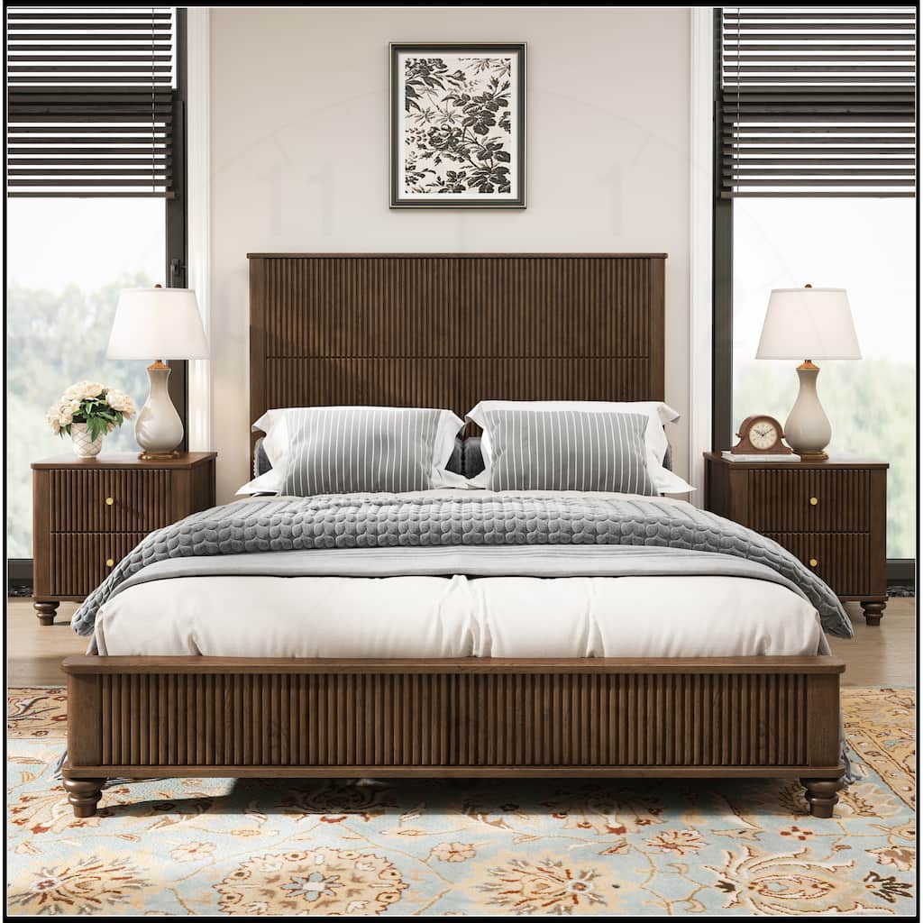Solid Wood Bed Frame with Headboard